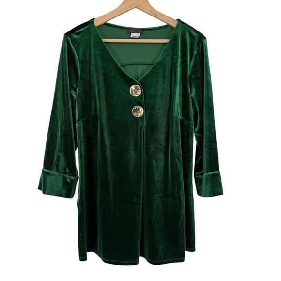 Cocomo Womens Velvet Green Tunic Top Blouse Size M Holiday Festive - Picture 1 of 6